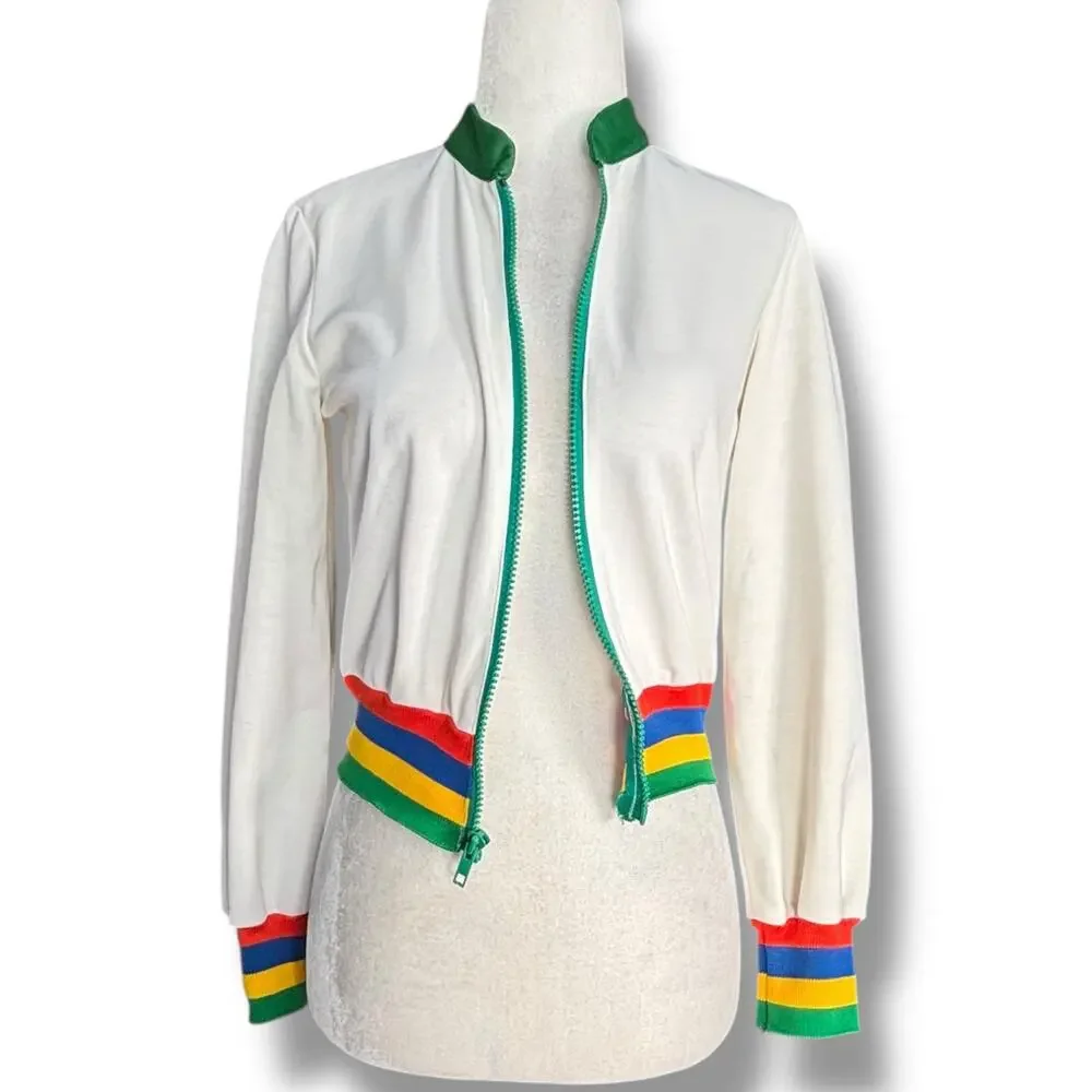 Vintage Rainbow Stripe Track Jacket Retro 70s Athletic Zip Up XS Pride Sporty - Picture 2 of 9